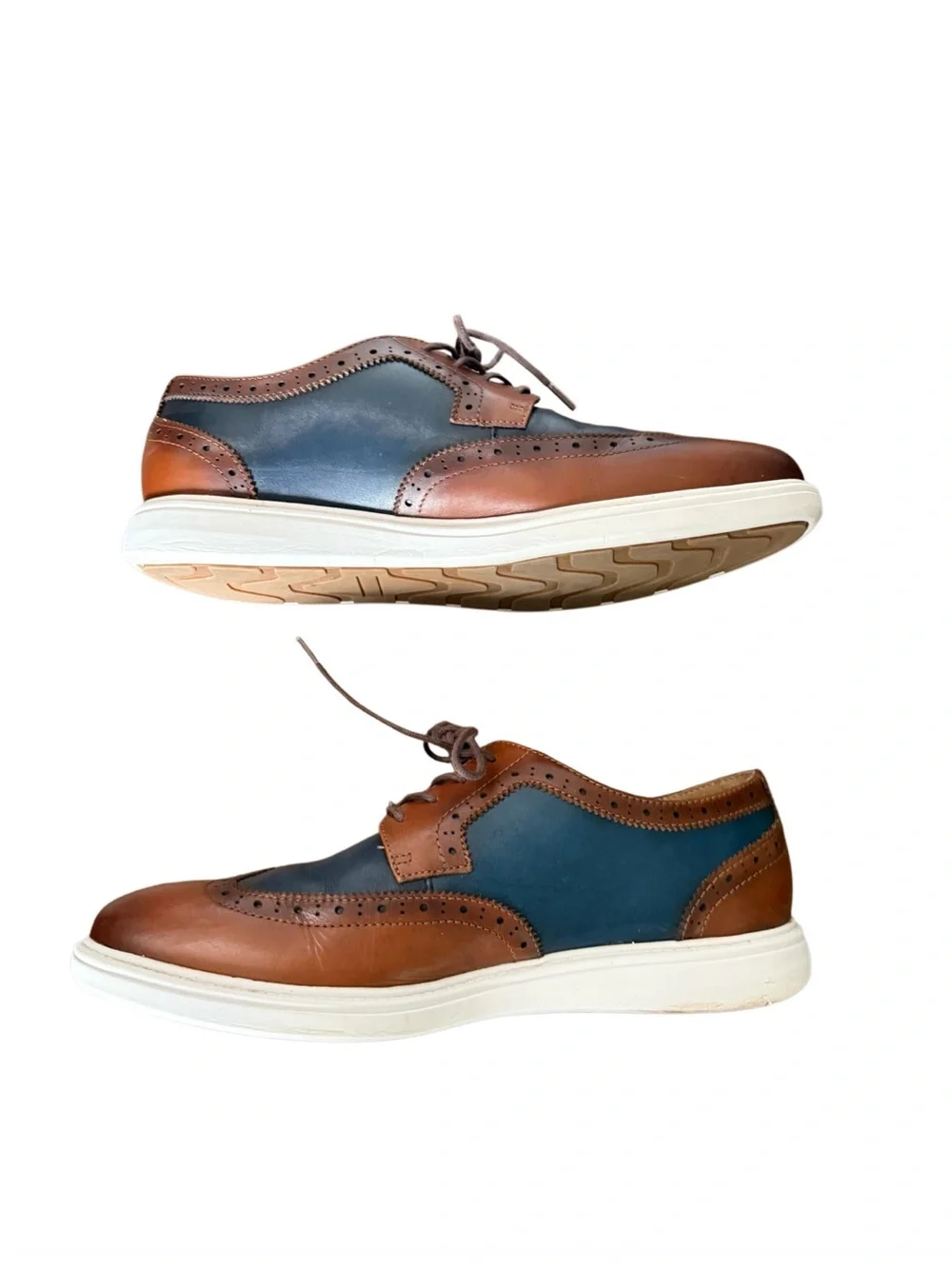 Men’s Brown and Navy Two-Tone Wingtip Oxfords by La Milano Size 12